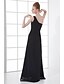 levne Večerní šaty-Pouzdrové Elegantní Formální večer Šaty Jedno rameno Bez rukávů Na zem Šifón s Křišťály Boční řasení 2020
