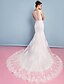 cheap Wedding Dresses-Mermaid / Trumpet Wedding Dresses V Neck Court Train Lace Over Tulle Regular Straps See-Through with Appliques 2020