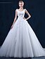cheap Wedding Dresses-Ball Gown Wedding Dresses Scoop Neck Court Train Tulle Sleeveless with Appliques 2020