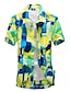cheap Men&#039;s Printed Shirts-Men&#039;s Shirt Geometric Classic Collar Daily Beach Flower Print Short Sleeve Slim Tops Boho Green Orange / Summer / Summer