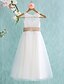 cheap Flower Girl Dresses-A-Line Tea Length Flower Girl Dress - Lace / Tulle Sleeveless Jewel Neck with Bow(s) / Sash / Ribbon / Pleats by LAN TING BRIDE® / First Communion