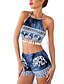 cheap Women&#039;s Jumpsuits &amp; Rompers-Women&#039;s Print Blue Jumpsuits,Sexy / Beach Halter Sleeveless