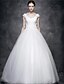 cheap Wedding Dresses-Ball Gown Wedding Dresses V Neck Floor Length Tulle Short Sleeve with Appliques 2020