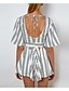 cheap Women&#039;s Jumpsuits &amp; Rompers-Women&#039;s Flare Sleeve Romper - Striped, Backless Cut Out High Rise Deep V