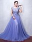 cheap Evening Dresses-A-Line Formal Evening Dress Scoop Neck Sweep / Brush Train Lace Tulle with Lace Sash / Ribbon Beading 2020