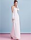 cheap Wedding Dresses-Sheath / Column Wedding Dresses Spaghetti Strap Floor Length Chiffon Sleeveless with Ruched Beading Split 2020