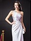 cheap Prom Dresses-Sheath / Column Celebrity Style Minimalist Prom Formal Evening Dress One Shoulder Sleeveless Floor Length Stretch Satin with Criss Cross Beading 2021