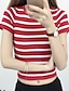 cheap Women&#039;s Sweaters-Women&#039;s Casual / Daily Street chic Striped Short Sleeve Short Pullover, Round Neck Summer Cotton Gray / Red / Pink