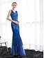 cheap Prom Dresses-Mermaid / Trumpet Sparkle &amp; Shine Prom Formal Evening Dress V Neck Sleeveless Ankle Length Satin Tulle with Sequin 2020