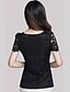 cheap Plus Size Tops-Women&#039;s Blouse Solid Colored Plus Size Round Neck Daily Weekend Lace Short Sleeve Tops Streetwear White Black Pink