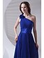 cheap Bridesmaid Dresses-A-Line One Shoulder Ankle Length Chiffon Bridesmaid Dress with Draping / Flower / Pleats by LAN TING BRIDE®