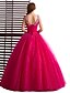cheap Evening Dresses-Ball Gown Dress Formal Evening Floor Length V Neck Tulle with Crystals 2024