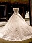 cheap Wedding Dresses-Wedding Dresses Ball Gown Sweetheart Strapless Cathedral Train Lace Over Tulle Bridal Gowns With Bow(s) Crystals 2024