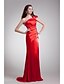 cheap Evening Dresses-Sheath / Column Elegant Formal Evening Dress One Shoulder Sleeveless Sweep / Brush Train Stretch Satin with Bow(s) Side Draping 2020