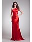 Χαμηλού Κόστους Βραδινά Φορέματα-Ίσια Γραμμή Κομψό Επίσημο Βραδινό Φόρεμα Ένας Ώμος Αμάνικο Ουρά Ελαστικό Σατέν με Φιόγκος(οι) Πλαϊνό ντραπέ 2020