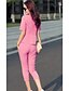 abordables Chemises Pour Femme-Chemisier Aux femmes,Couleur Pleine Sortie simple Eté ½ Manches Col Arrondi Bleu / Rose / Violet Polyester Fin