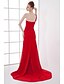 זול שמלות ערב-מעטפת \ עמוד אלגנטית ערב רישמי שמלה כתפיה אחת ללא שרוולים שובל קורט שיפון עם קפלים 2020