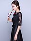cheap Prom Dresses-A-Line Little Black Dress Prom Formal Evening Dress Jewel Neck Half Sleeve Tea Length Lace Satin with Sash / Ribbon 2020