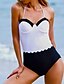 preiswerte Bikinis und Bademode-Damen Retro Einteiler Badeanzug Einfarbig Halter Bademode Badeanzüge Schwarz / Weiß