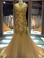 cheap Special Occasion Dresses-Mermaid / Trumpet Illusion Neck Court Train Lace Over Tulle Formal Evening Dress with Sequin / Appliques by LAN TING Express / Beautiful Back