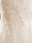 billiga Brudklänningar-Sjöjungfru / trumpet Bröllopsklänningar Off shoulder Hovsläp Spets Tyll Kortärmad Genomskinliga med Spets Applikationsbroderi 2021