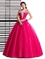cheap Evening Dresses-Ball Gown Dress Formal Evening Floor Length V Neck Tulle with Crystals 2024