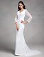 cheap Wedding Dresses-Wedding Dresses Mermaid / Trumpet V Neck 3/4 Length Sleeve Court Train Lace Bridal Gowns With Lace Button 2023
