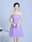 cheap Bridesmaid Dresses-Knee-length Lace / Satin / Tulle Bridesmaid Dress - A-line Strapless with Lace