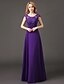 cheap Bridesmaid Dresses-A-Line Bridesmaid Dress Scoop Neck Short Sleeve Lace Up Floor Length Chiffon / Lace Bodice with Appliques 2022