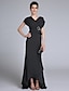 cheap Mother of the Bride Dresses-Sheath / Column V Neck Sweep / Brush Train Chiffon Mother of the Bride Dress with Beading / Criss Cross by LAN TING BRIDE®