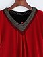 cheap Plus Size Tops-Women&#039;s Blouse Solid Colored Plus Size V Neck Daily Weekend Beaded Short Sleeve Tops Casual Green Black Red