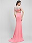 cheap Prom Dresses-Two Piece Mermaid / Trumpet Two Piece Prom Formal Evening Dress Bateau Neck Short Sleeve Sweep / Brush Train Jersey with Beading