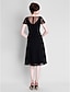 cheap Mother of the Bride Dresses-A-Line Mother of the Bride Dress Little Black Dress V Neck Tea Length Chiffon Tulle Short Sleeve with Ruched Beading 2022