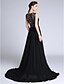 Χαμηλού Κόστους Φορέματα ειδικών περιστάσεων-Γραμμή Α Κομψό Φόρεμα Επίσημο Βραδινό Ουρά μέτριου μήκους Αμάνικο Με Κόσμημα Σιφόν με Πιασίματα Εισαγωγή δαντέλας 2022