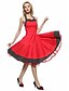 cheap Vintage Dresses-Women&#039;s Lace up Party Vintage A Line Dress - Polka Dot Solid Colored Backless Pleated Halter Neck All Seasons Cotton Black Red S M L XL