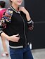 voordelige Damesjacks-Dames Dagelijks Lente Kort Bomber Jacket, Bloemen Ronde hals Lange mouw Katoen Print Wit / Zwart XL / XXL / XXXL