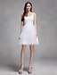 Χαμηλού Κόστους Νυφικά Φορέματα-Γραμμή Α Λεπτές Τιράντες Μέχρι το γόνατο Δαντέλα / Τούλι Φορέματα γάμου φτιαγμένα στο μέτρο με Δαντέλα με LAN TING BRIDE® / Μικρά Άσπρα Φορέματα