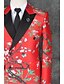ieftine Costume-Rosu Tipar Slim Fit Poliester Costum - Cresătură Slim Sacou cu 2 Nasturi Orizontali / Pană / Blană