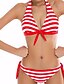 رخيصةأون ملابس السباحة للنساء-نسائي ملابس السباحة بيكيني ملابس السباحة أسود أحمر قبة مرتفعة حول الرقبة بدلة سباحة / 2 قطعتين / 2 قطعتين