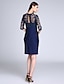 cheap Cocktail Dresses-Sheath / Column Homecoming Cocktail Party Dress Illusion Neck Half Sleeve Knee Length Lace with Lace 2022