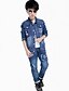 זול סטים-בנים ג&#039;ינס סט של בגדים שרוול ארוך כחול דפוס יומי פרחוני רגיל