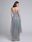 cheap Bridesmaid Dresses-A-Line Sweetheart Neckline Asymmetrical Satin / Tulle Bridesmaid Dress with Sash / Ribbon by LAN TING BRIDE®