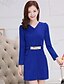 cheap Women&#039;s Dresses-Women&#039;s Work Sophisticated Sheath Dress,Solid V Neck Above Knee Long Sleeve Blue / Red / Black Cotton / Spandex Spring