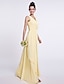 お買い得  ブライドメイド  ドレス-Sheath / Column Bridesmaid Dress V Neck Sleeveless Floral Floor Length Chiffon with Criss Cross / Side Draping / Flower 2022