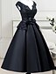 Χαμηλού Κόστους Φορέματα Ξεχωριστών Γεγονότων-Βραδινή τουαλέτα Μικρό Μαύρο Φόρεμα Φόρεμα Κοκτέιλ Πάρτι Κάτω από το γόνατο Αμάνικο Με εγκοπές Σατέν με Ζώνη / Κορδέλα Λουλούδι 2022
