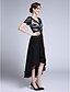 cheap Mother of the Bride Dresses-Sheath / Column Mother of the Bride Dress Black Dress V Neck Asymmetrical Chiffon Short Sleeve No with Appliques 2023