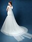 cheap Wedding Dresses-Mermaid / Trumpet Straps Sweep / Brush Train Lace / Tulle Made-To-Measure Wedding Dresses with Bowknot / Pearl / Lace by / See-Through