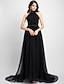 billige Aftenkjoler-a-linje kjole i kjendisstil formell kveld kapelltog ermeløs halterhals tyll med drapering 2023