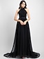 cheap Evening Dresses-A-Line Celebrity Style Dress Formal Evening Chapel Train Sleeveless Halter Neck Tulle with Draping 2023