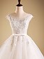 cheap Wedding Dresses-Ball Gown Wedding Dresses Scoop Neck Sweep / Brush Train Beaded Lace Cap Sleeve See-Through with Beading Appliques Ruffle 2020